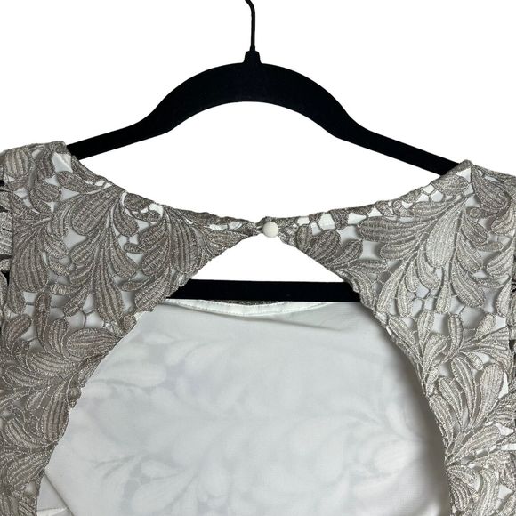 NWT Alice + Olivia Clover Metallic Lace OpenBack Mini Dress Light Silver Size 6 - Picture 10 of 14